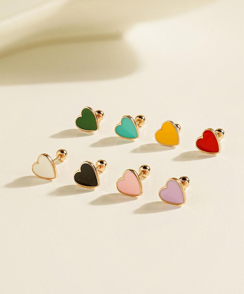 Minimal Piercing 14K Enamel Heart Piercing Earrings