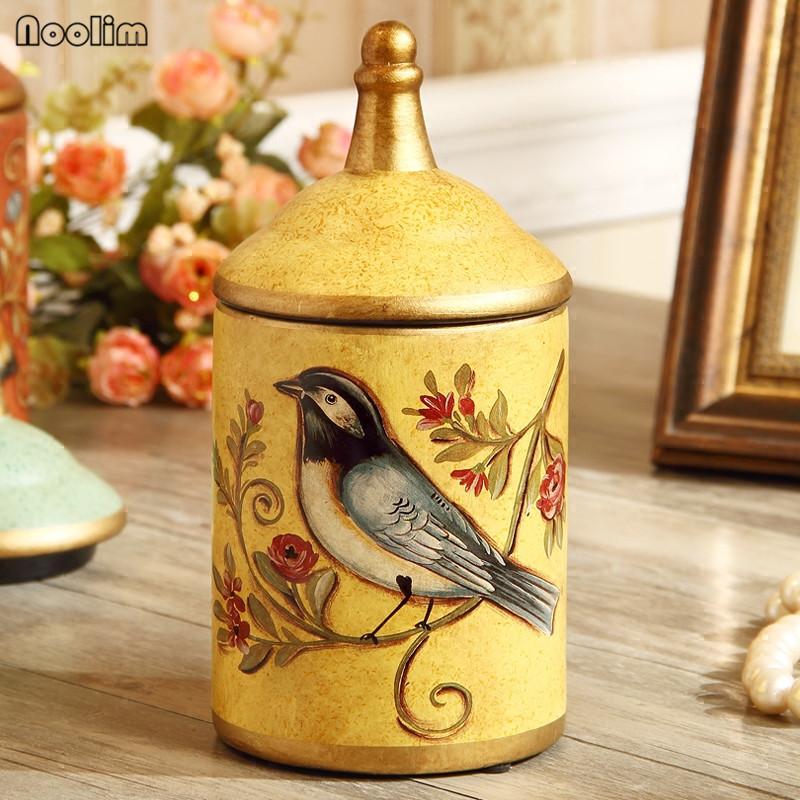 Keramická úložná krabička ptáček – Retro malovaný organizér na cukr, čaj, bonbóny pro kuchyňskou dekoraci