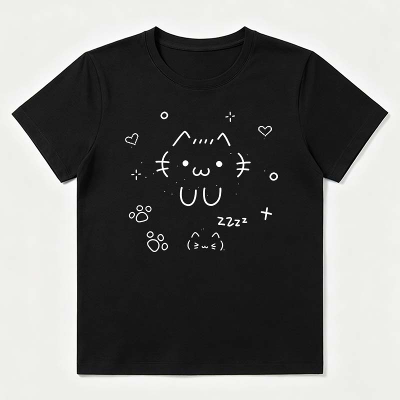 Uu Cartoon Printed Fashion Pattern Tshirt Casual Shortsleeved White Tshirt Cute Cat Summer Style Playful And Comfortable Y2k