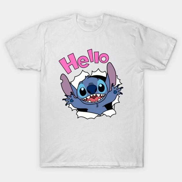 Cute Stitch Say Hello White TShirt S