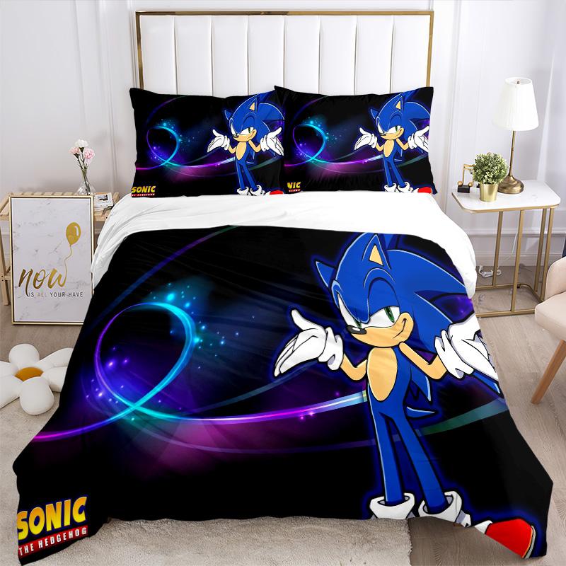 Sonic Hedgehog Adventure Print 3Pcs Bedding Setduvet Cover With 2 Bedropillowcase Home Birthday Gift