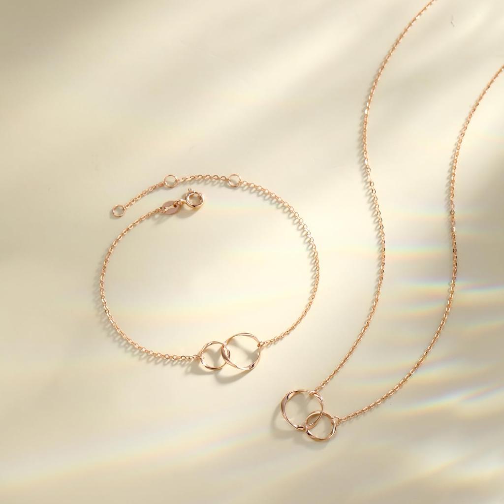 Necklace K18 Pink Gold Double Loop Mobius Pendant Swinging Day Christmas Birthday Anniversary Present Gift Wrapping Included [FANCIME] Women's