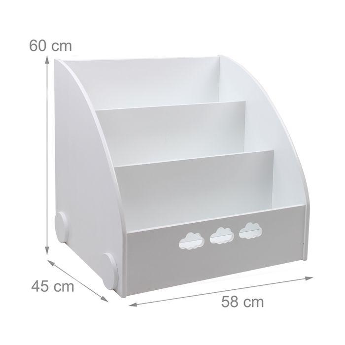 Bibliothèque enfant GINGER HOME CLOUD – Meuble à livres en bois blanc, 3 compartiments, design nuage, 64x53x59 cm