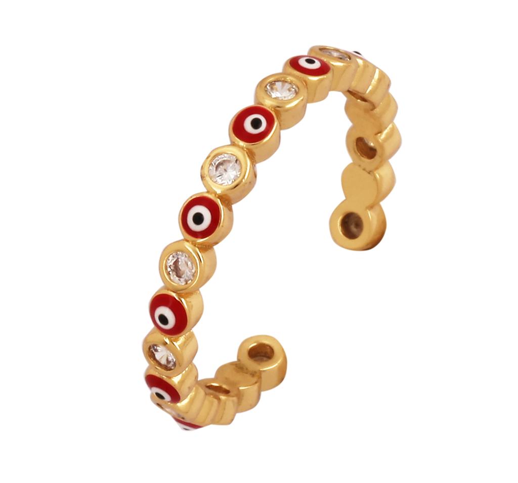 New Colorful Enamel Coated Zircon Finger Ring,Unique Eye Brass 18K Gold Plated Open Adjustable Rings Jewelry Findings Supply P34
