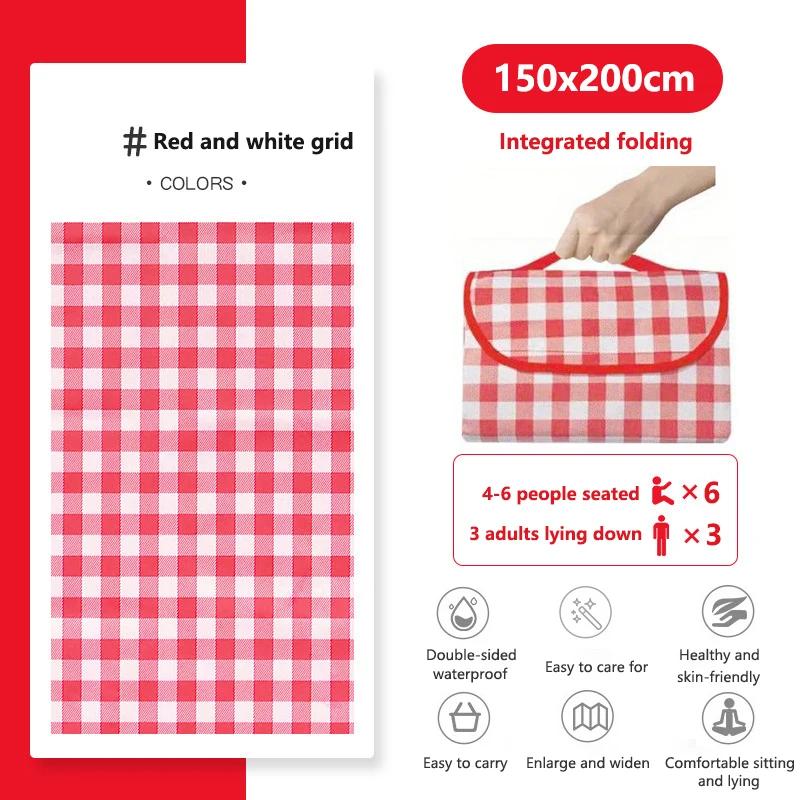 Picnic Blanket Waterproof Beach Rug Washable Lightweight with Handle Red Checkered for Hiking Traveling Outdoor Camping,Parks