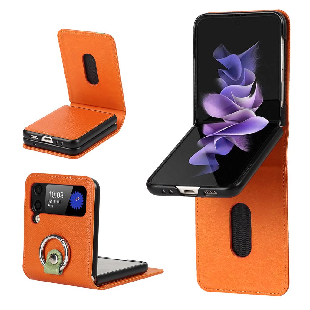 Ring Holder Genuine Leather Wallet Phone Case for Samsung Z Flip 4 3 5G Card Solt Crossbody Lanyard Shockproof Flip4 Flip3 Cover