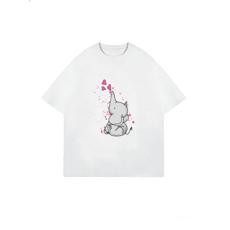 Oversized T Shirt Black Cute Elephant With Hearts And R I P Text Casual Streetwear For Women