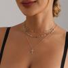 Decorated With Retro Premium Diamond Dripping Devil'S Eye Cross Element Collarbone Chain Multi-Layer Necklace Female