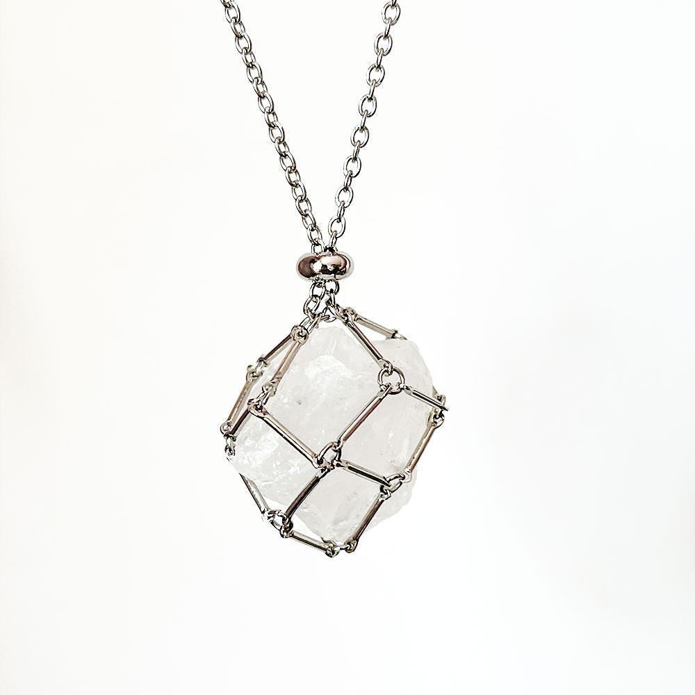 Raw Crystal Holder Necklace Cage for Stones DIY Adjustable Natural Gemstone Pendant Necklace Jewelry Colorful 2-4cm
