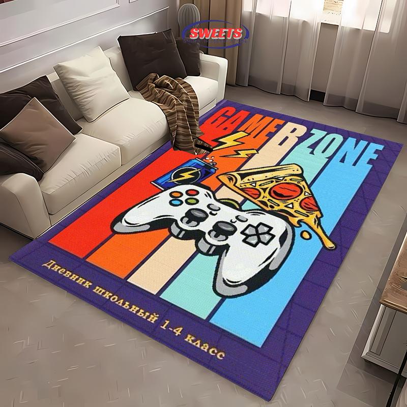 HD Home Area Gamer Rug with Game Controller Design,Non Slip Floor Tapete for Kids,Decor Carpet for Living Room Bed Playrooms Mat