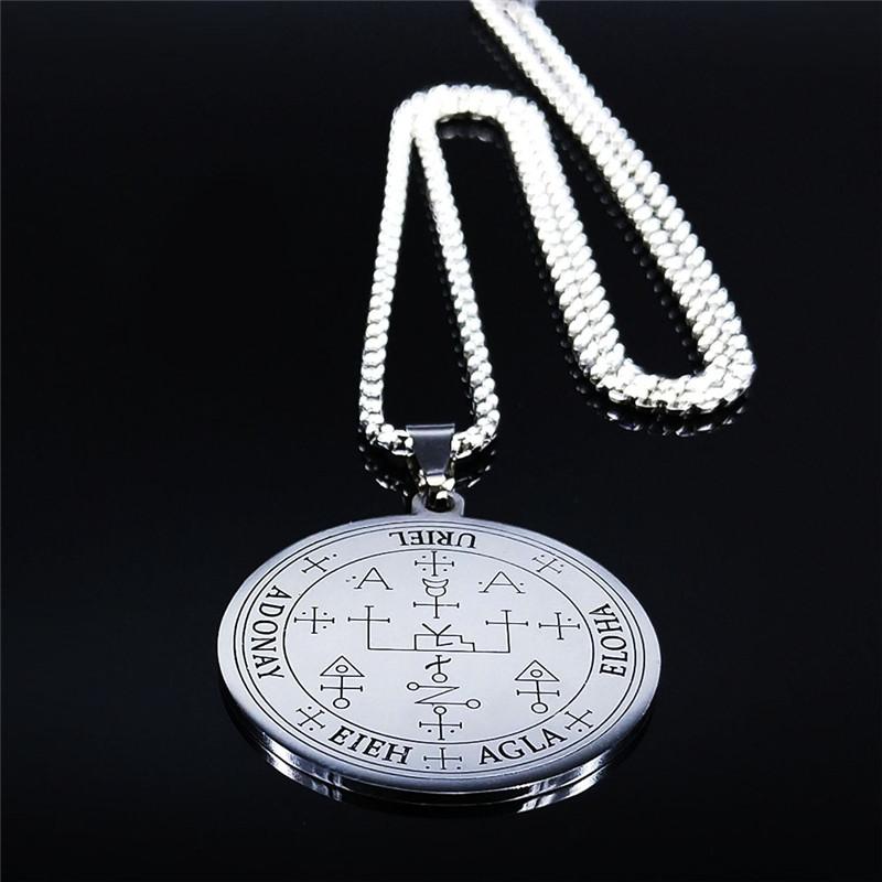 Collier pendentif en acier inoxydable, Design Sigil de l'archange, liste des termes occultes, amulette, bijoux pour hommes et femmes