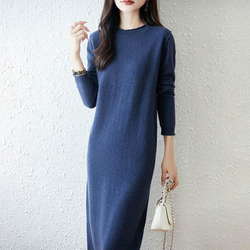 Women Sweater Dress 100% Wool MODERN NEW SAGA O-neck Knit Long Pullover Winter Jumpers Wool Long Dress Female