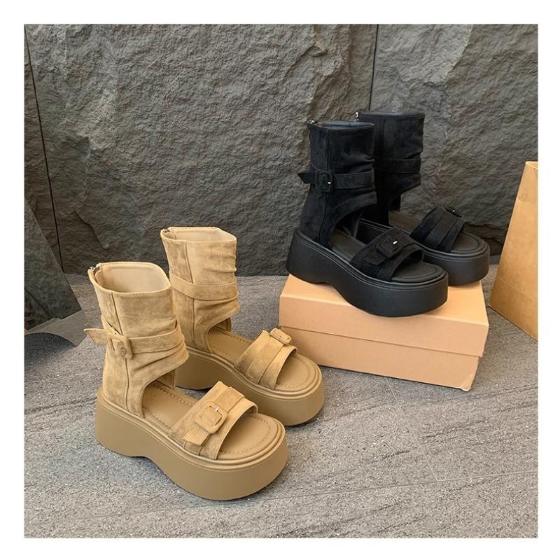 2025 Summer Women's 7cm Platform Sandals Retro Roman Strappy Sandals with Hidden Wedge Heel,Chunky High Heel Ankle Booties