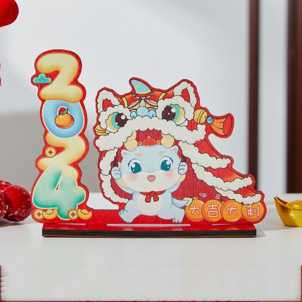 

Dragon Design Spring Festival Ornaments Wooden Cartoon Wooden Desktop Ornaments Cute Dragon Year Lucky Ornaments