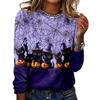 Women's Halloween 3D Printed Pumpkin Face Bat Long Sleeve Shirt Autumn Loose Casual Polyester Round Neck Fashion Casual Top