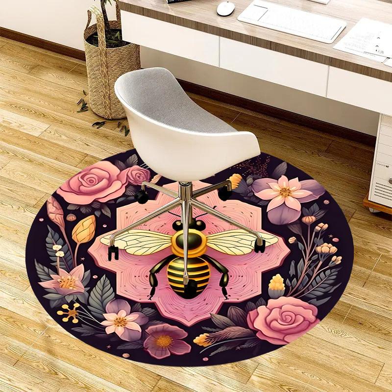 1pc Office Carpet Chair Mats Bee Floral Mandala Design Perfect for Decorating Office Chairs, Living Rooms, Or Bedrooms