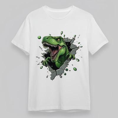 Damen Übergröße Bequemes Klassisches T-Shirt Dinosaurier Durchbricht Wand Grafik T-Shirt