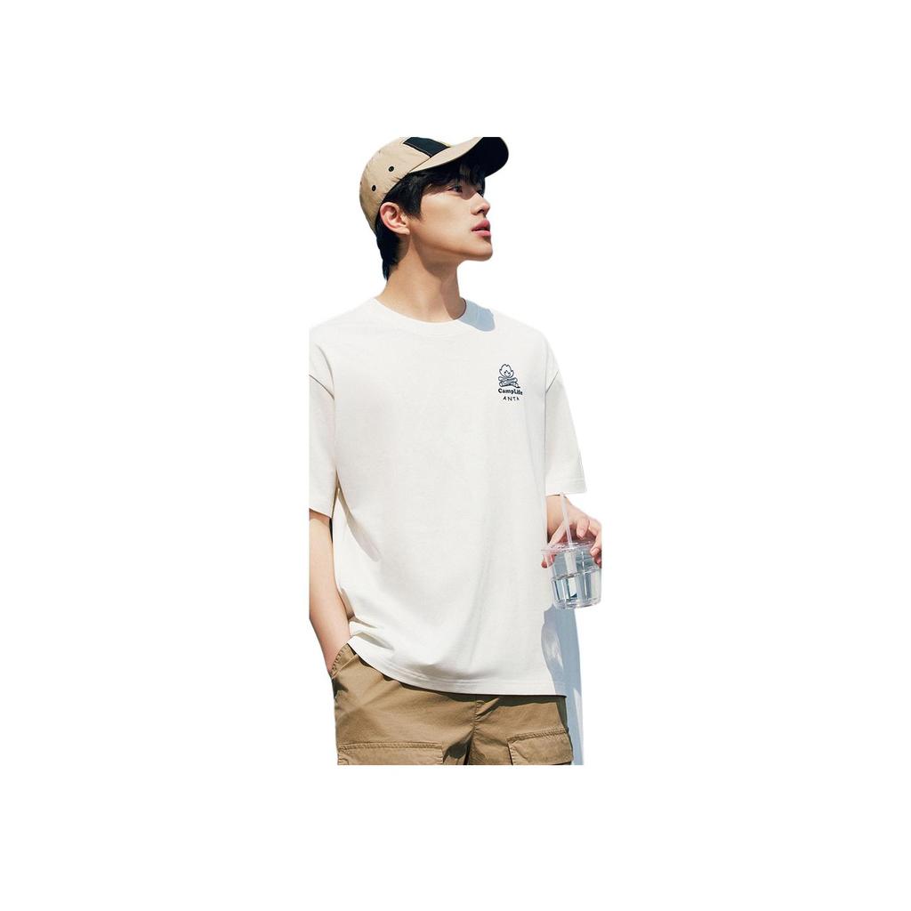 Anta Comfortable Loose Casual Letter Print Round Neck Versatile Simple Moisture Wicking Short Sleeve T-Shirt Men Tops Ivory 952528102-1