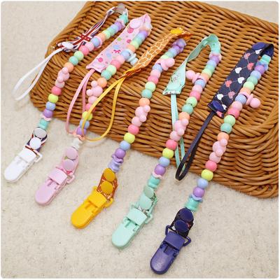 New Infant Baby Silicone Beaded Pacifier Holder Clip Nipple Teether Dummy Strap Chain