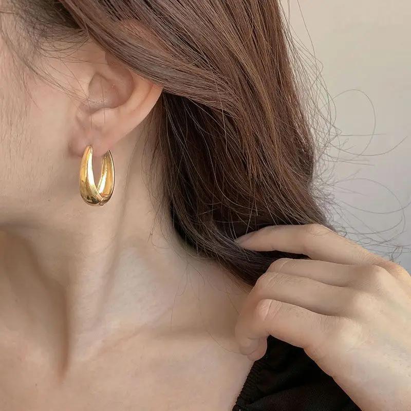 Metal Drop Earrings for Woman Vintage Stainless Steel Geometric Oval Hoop Earring Classic Party Wedding Jewelry Gifts