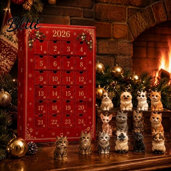 24 Day Calendar Pet Themed Advent 2026 Days Christmas Countdown with Decoration for Dog Fans Pcs Mini 3D Cat Ornaments Holiday Gifts Home