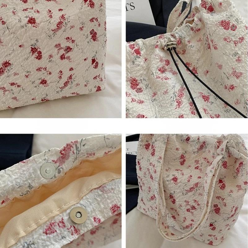 Casual Floral Drawstring Nyl Shoulder Bags for Women Fashi Large Capacity Ladies Crossbody Bag Commuter Girls Handbags Tote