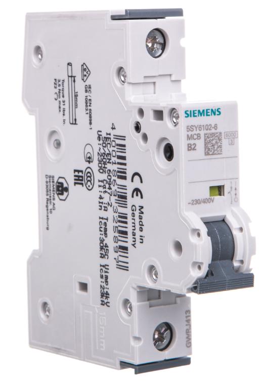 Overcurrent Circuit Breaker 1P B 2A 6Ka Ac Sentron 5Sy6102-6