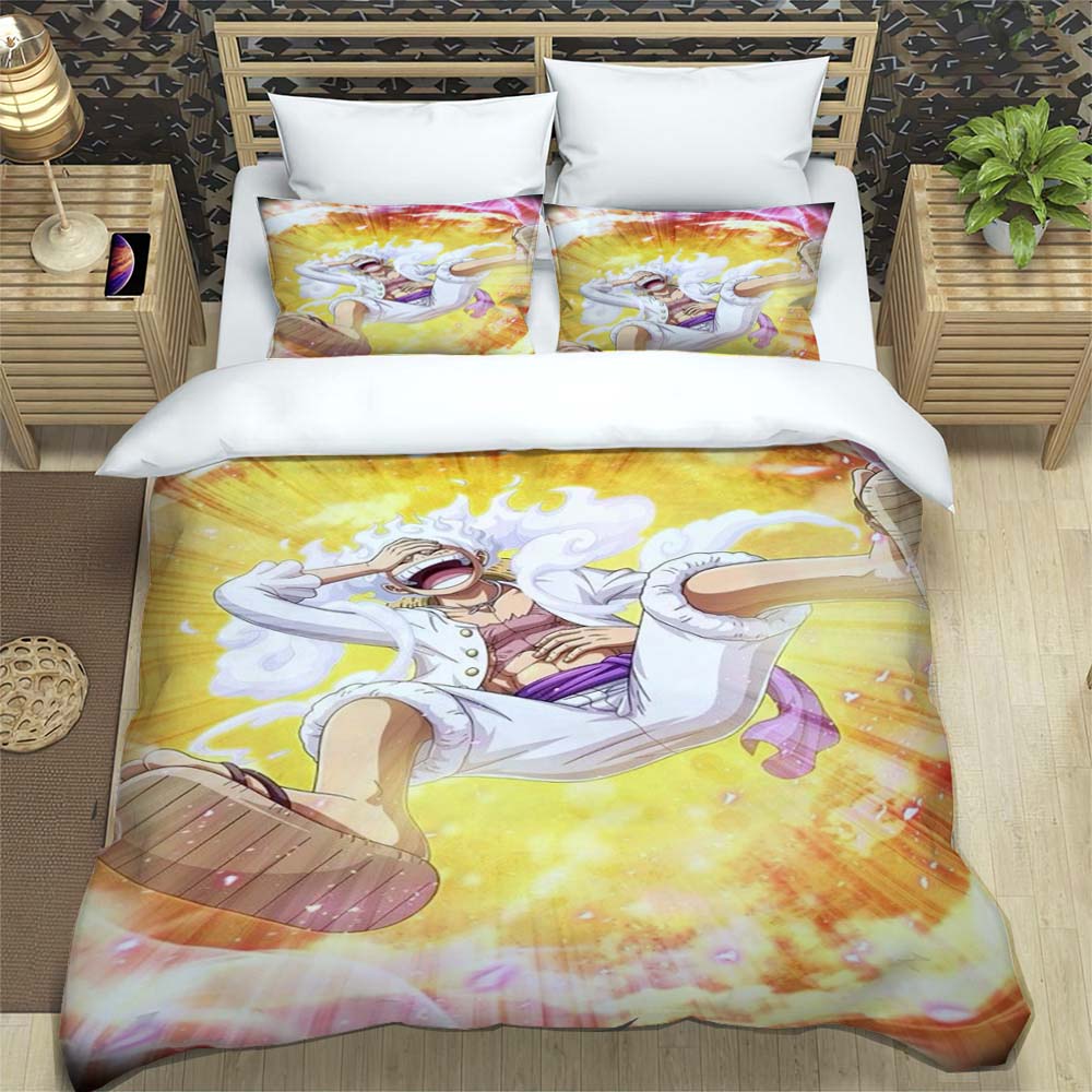 A Comfortable 3D Cartoon Comic Book Series "One Piece" Bedding Set, Including Duvet Cover, Pillowcases, and A Children's Set.