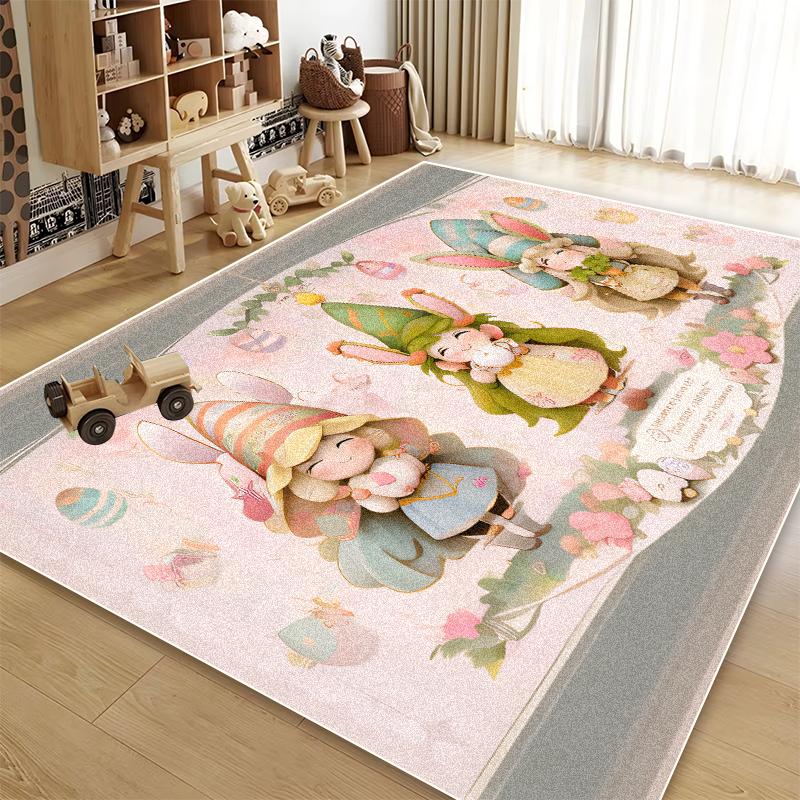 Cute Decoration Carpet for Room Little Rabbit Cartoon Style Non-slip Living Room Rug Bedroom Bedside Plush Soft Mat for Children