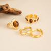 SHIXIN 4Pcs/Set Vintage Oval Brown Stone Open Rings for Women Luxury Round Gold Color Adjustable Knuckle Ring Lady Jewelry Gift
