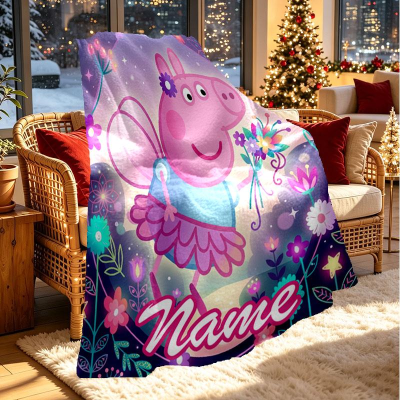 Custom Name Personalized Peppa Pig Print Blanket, Home Decor, Bedroom, Sofa, Camping, Couch, Gifts for Birthday Christmas