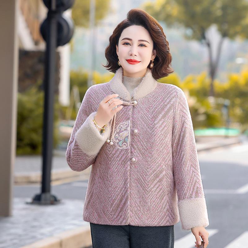 Mom s Winter Faux Mink Velvet Thickened Jacket - Loose Plus Size Coat for Middle-Aged & Elderly Women, Autumn/Winter Cover-Up 3XL розовый