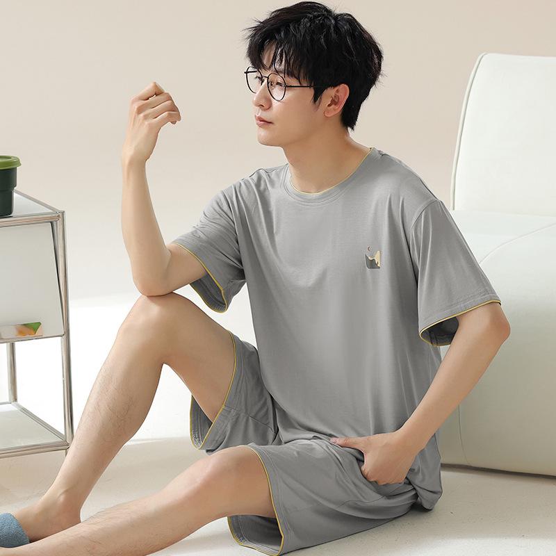 

Мужской летний модальный пижамный комплект большого размера - Футболка с коротким рукавом и шорты 3XL (175-200 lbs)