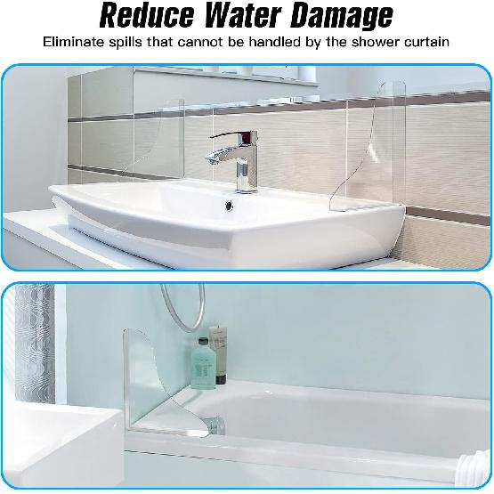 Tiga 2 Pieces Bathtub Shower Splash Guard, Bathroom Bath Tub Splash Guards with 3M Super Viscose, Perfectly Matched to Shower Curtain Weights