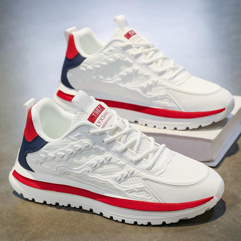 

Новая мода мужская обувь Four Seasons удобная обувь для студентов и мальчиков трендовые мягкие подошвы дышащие повседневные кроссовки для бега 42 белый/красный