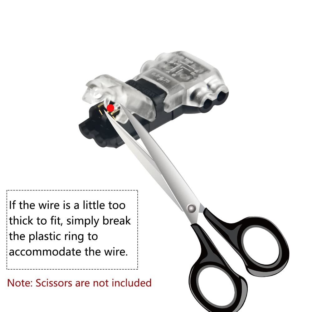 T Tap Wire Connectors Low Voltage Wire Connectors Solid Connection T Type 2 Pins Wire Splice Connectors Solderless No Stripping