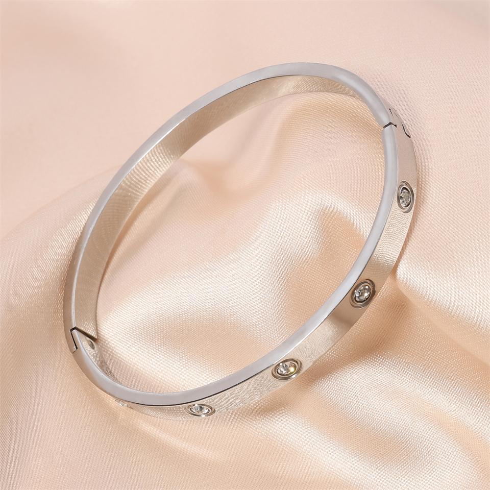 ZAKOL Bracciali Rigidi Geometrici Classici in Acciaio Inossidabile con Zirconi Squisito Colore Oro Regalo di Compleanno Zirconi per Donne