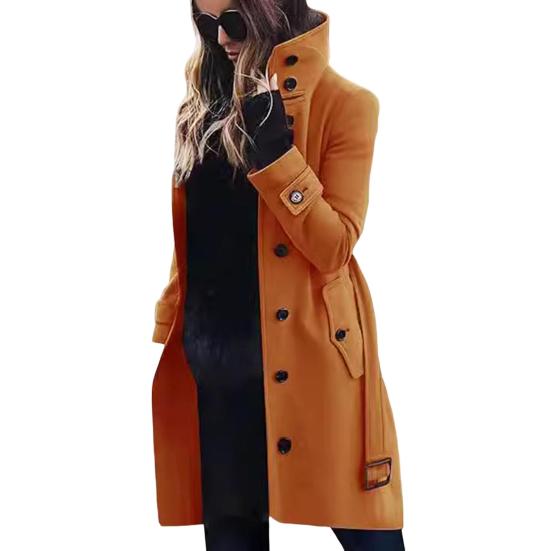 Cappotto invernale in lana taglie forti collo alto monopetto con cintura maniche lunghe giacca spessa di colore puro per appuntamenti shopping soprabito da esterno