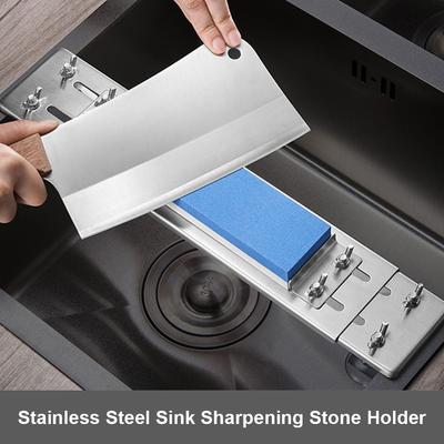 Stainless Steel Anti-Slip Sharpener Tool Retractable Sharpening Stone Bracket for 12.6-18.11 In Sink for 2.76-9.65 In Whetstones