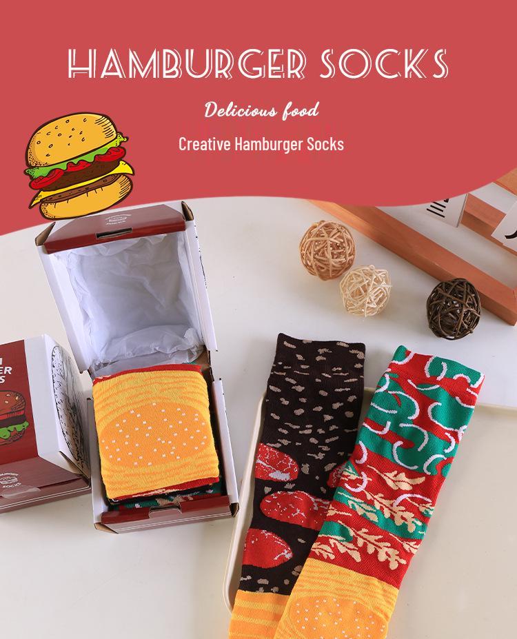 Trendy Hamburger & Pizza Mid-Calf Socks - Cute, Funny European & American Christmas Design for Women.