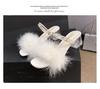 Summer New Sexy Feather-Decorated Pointed-Toe High-Heeled Women's Shoes, Simple Slippers, Fashionable Banquet Open-Toe Mules
