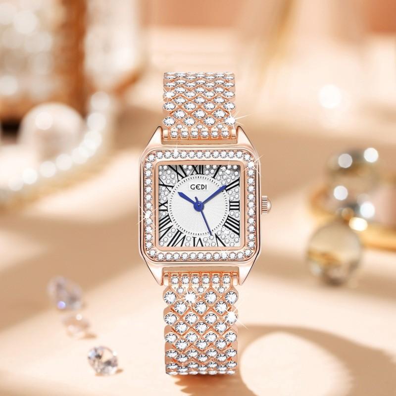 Classic Square Ladies Quartz Watch With Diamonds Waterproof For Fashion Enthusiasts
