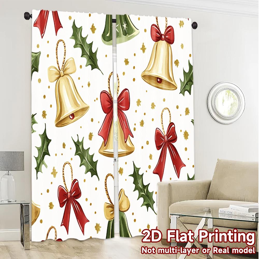 2pcs,Curtains Christmas Bells Holly Bows_a (3) Modern Print Curtains Polyester Easy Install Curtains Decorations for Bedroom,