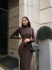 Turtleneck Knitted Women Dresses Sexy Solid High Waist Hip Package Lady Dress Elegant Long Sleeve Slim Female Vestidos