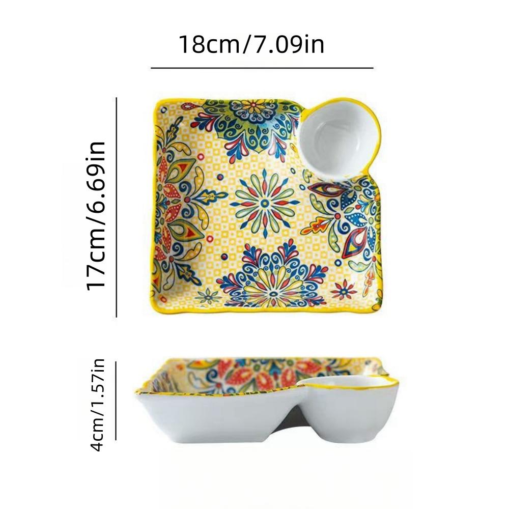 

Богемская тарелка для пельменей с соусником, бытовая керамическая тарелка, секционная тарелка для завтрака, высококлассная тарелка, специально предназначенная для пельменей 7.09 inches