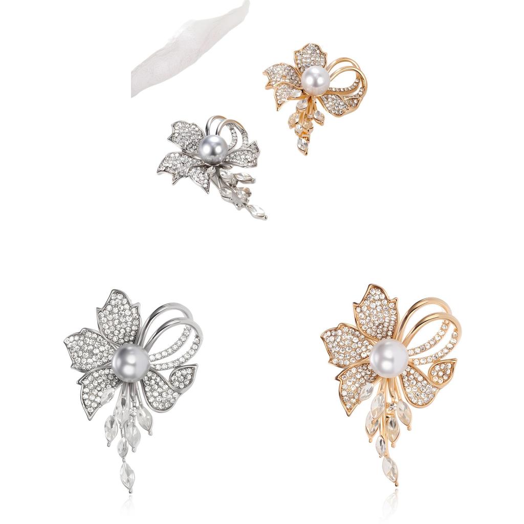 Flower Brooch Pin With Rhinestones For Women Elegant Jewelry Accessory