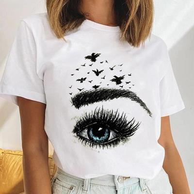 Tee Top Summer Women 90s Trend Style Lashes Trend Print Fashion Tshirt Female Clothing Casual Short Sleeve Lady Graphic T-shirt