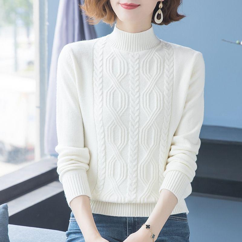 Solid Color Crew Neck Knitted Sweater, Elegant Long Sleeve Pullover Sweater for Fall & Winter, Women's Clothing