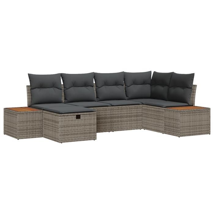 VidaXL Ensemble de Canapés de Jardin 6 Pièces avec Coussins Gris Rattan Poly 3359631