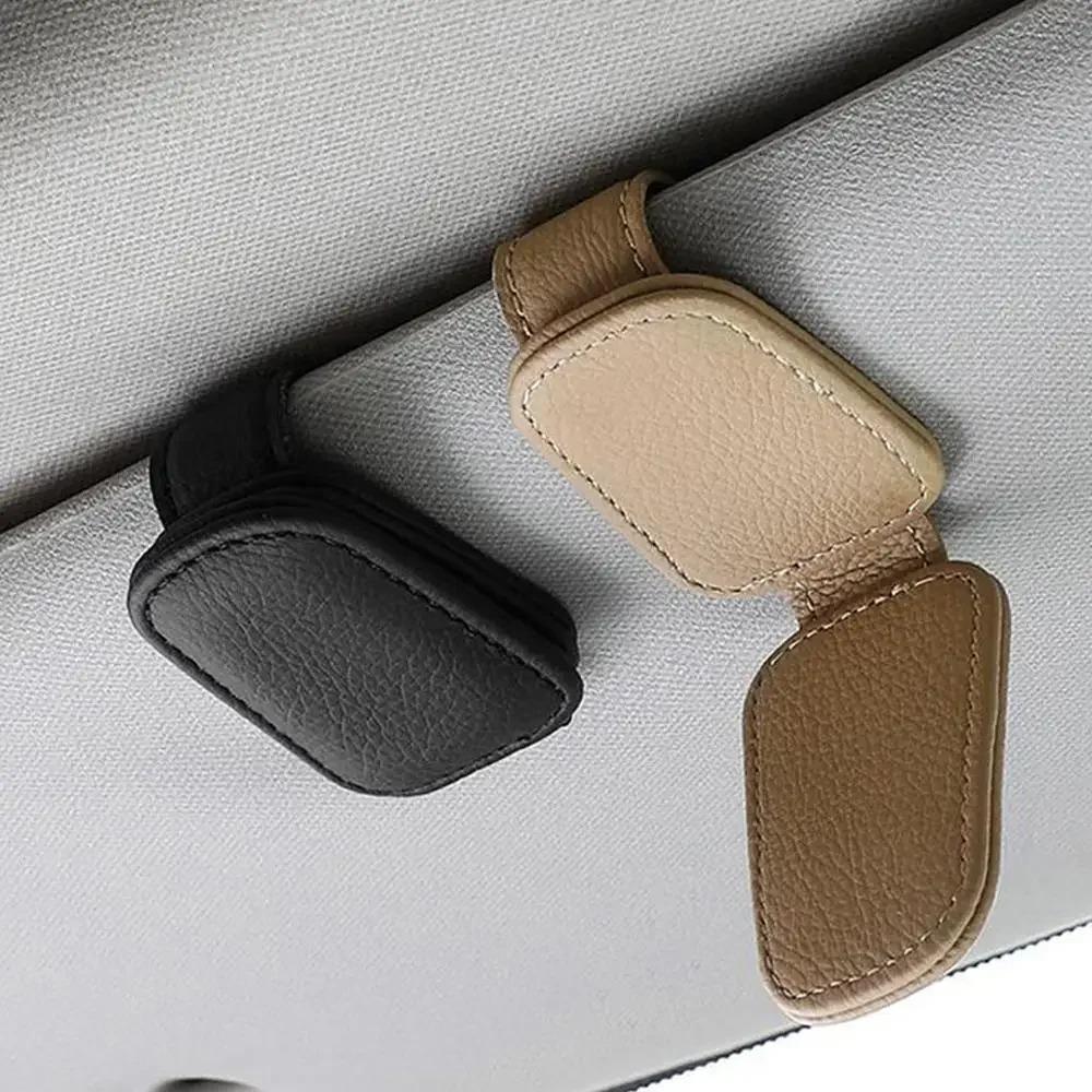 Car Sun Visor Clip Glasses Bracket Holder Pu Leather Glasses Cards Case Auto Sunglasses Visor Glasses Holder Sunglasses Support